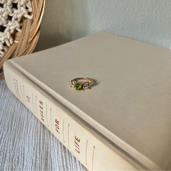 925 Green Stone Floral Gold Ring “Elfa” Peridot Emerald Olive Tourmaline Moss - Picture 12 of 16